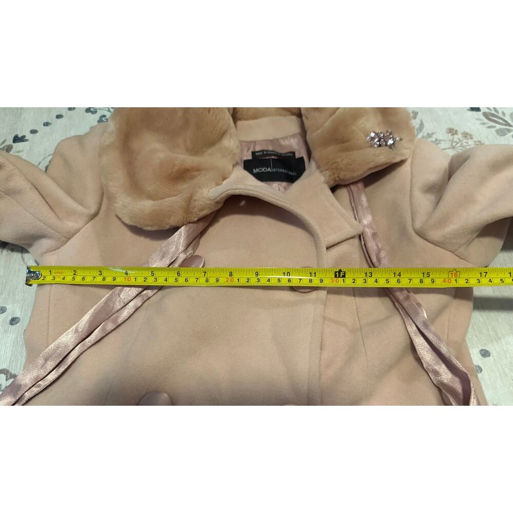 Vintage Y2K Moda International Pink Wool Fur Trim Overcoat Coat 6 - Picture 8 of 10